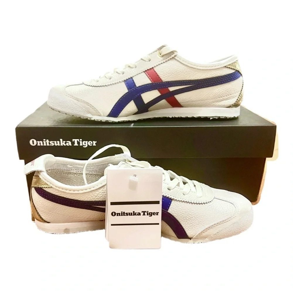 AUTHENTIC Onitsuka Tiger MEXICO 66 2018 D507L-0152 White Blue Gold - Women's 7 - Picture 1 of 7